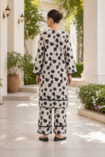 2 Piece Stitched Lawn Suit – Black & Ivory Leaf Print