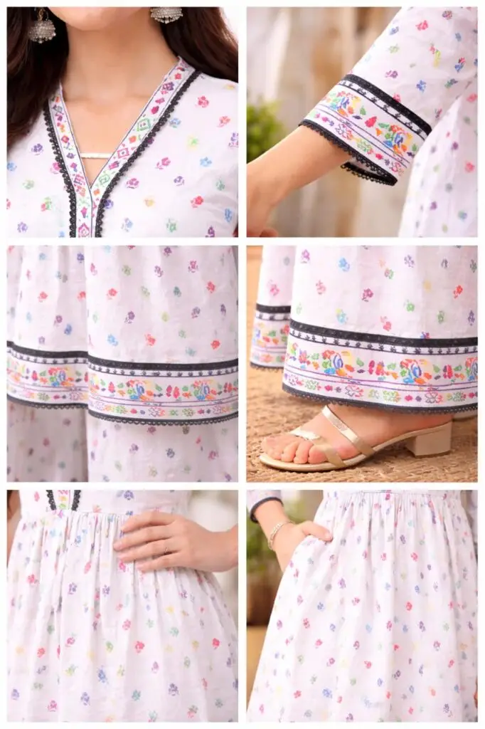 2 piece white floral lawn suit for women summer casual wear Pakistan