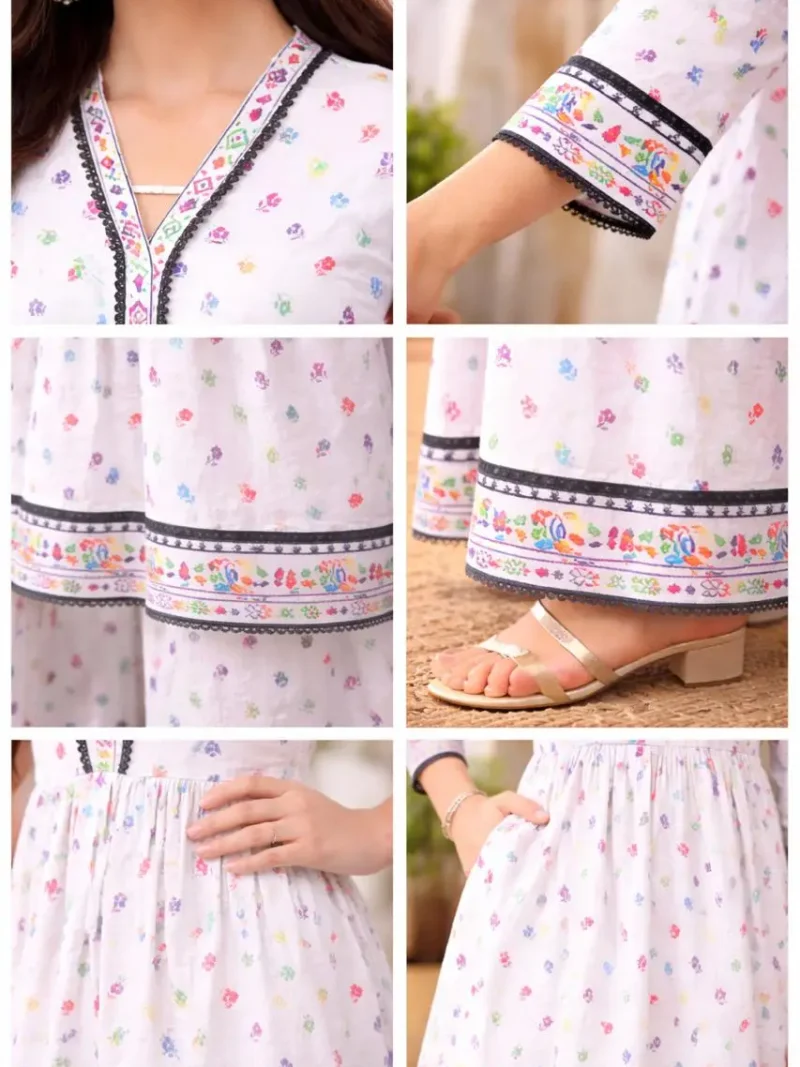 2 piece white floral lawn suit for women summer casual wear Pakistan