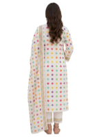 Best 2PC Lawn Suit – White Multi-Colored Polka Dot with Lace De | AR PEHNAWA