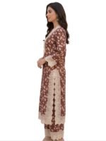 Best 2PC Stitched Lawn Suit - Maroon Botanical Print with Premium Lace | AR PEHNAWA