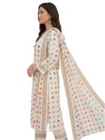 Best 2PC Lawn Suit – White Multi-Colored Polka Dot with Lace De | AR PEHNAWA