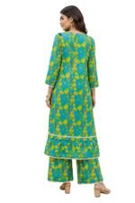 Back view of women green floral stitched lawn suit