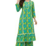 Women 2-Piece Lawn Floral Stitched Suit Green Front View