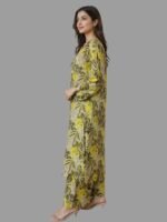 Yellow green floral printed cotton kurta and palazzo set for women side view
