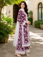 2 Piece Stitched Lawn Suit - Maroon Botanical Lace