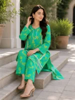 2 Piece Stitched Lawn Suit - Green Floral Palazzo
