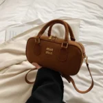 Designer's Autumn/Winter New Velvet Boston Handheld Pillow 2024 Single Shoulder Small Round Bag Versatile for Women kk11 - Image 4