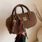 Designer's Autumn/Winter New Velvet Boston Handheld Pillow 2024 Single Shoulder Small Round Bag Versatile for Women kk11 - Image 2