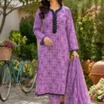 3 piece purple printed lawn suit for women ready to wear