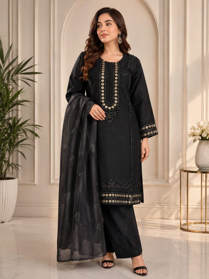 Black 3 Piece Embroidered Suit