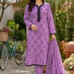 3 piece purple printed lawn suit for women ready to wear
