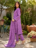 3 piece purple printed lawn suit for women ready to wear