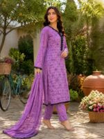 3 piece purple printed lawn suit for women ready to wear