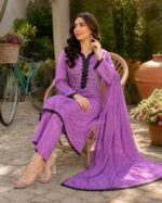 3 piece purple printed lawn suit for women ready to wear