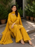 3 Piece Stitched Cotton Suit – Mustard Yellow Embroidered - Image 5