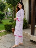 White pink floral 2 piece stitched lawn suit