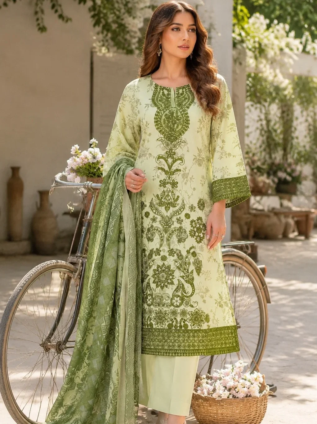 Light Green Embroidered 3 Piece Stitched Suit