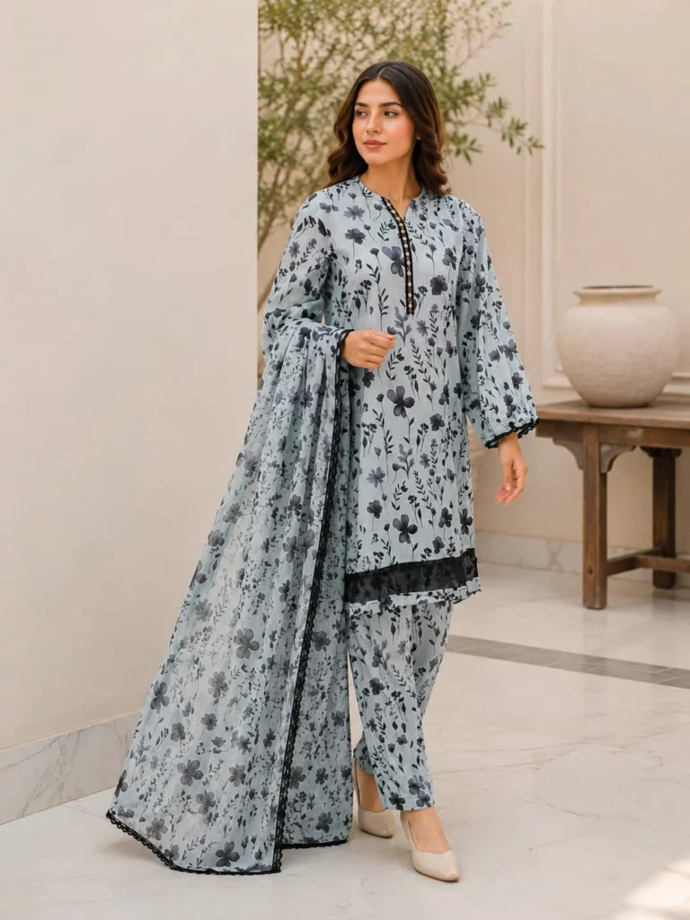 3 Piece Stitched Lawn Suit