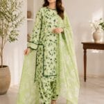 Lime green lawn suit with dupatta for women