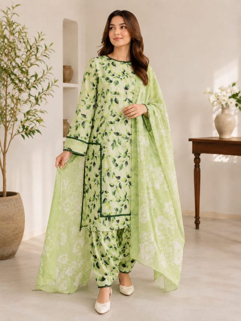 Lime green lawn suit with dupatta for women