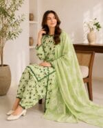 Lime green lawn suit with dupatta for women
