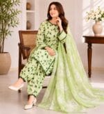 Lime green lawn suit with dupatta for women