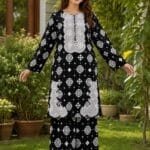 Black 2 piece lawn suit with patches for women by AR Pehnawa