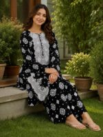 Black 2 piece lawn suit with patches for women by AR Pehnawa