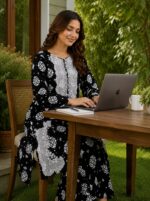 Black 2 piece lawn suit with patches for women by AR Pehnawa