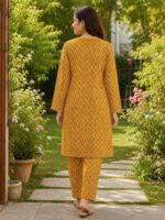 2 Piece Stitched Lawn Suit – Mustard Zigzag Print - Image 4