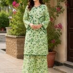 light green 2 piece Stitched Lawn Suit