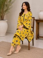 Yellow Printed 2 Piece Stitched Lawn Suit
