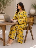 Yellow Printed 2 Piece Stitched Lawn Suit