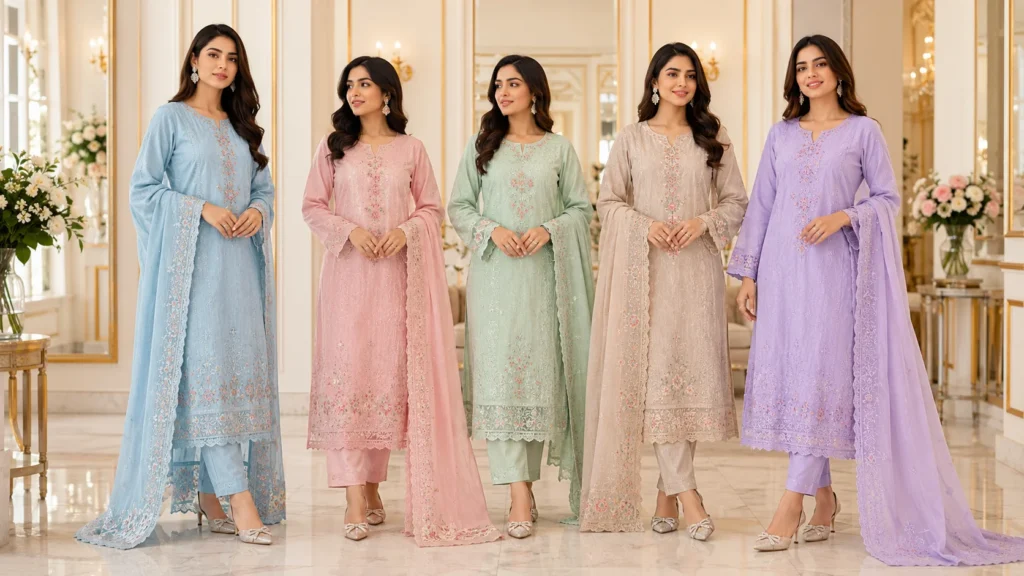 3 piece lawn suits with dupatta in Pakistan for women