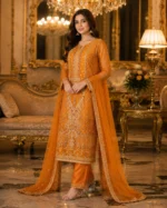 mustard 3 piece organza suit