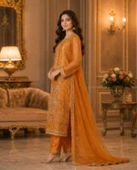 mustard 3 piece organza suit