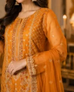 mustard 3 piece organza suit