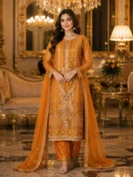 mustard 3 piece organza suit