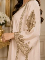 Ivory Cotton Embroidered 2 Piece Suit with wide-leg palazzo