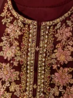 maroon 3 piece organza suit