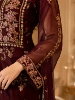 maroon 3 piece organza suit