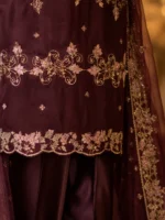 maroon 3 piece organza suit