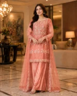 peach 3 piece organza suit