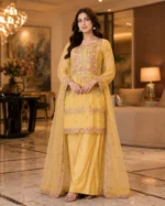 oft-mustard 3 piece organza suit