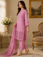 3 piece cotton embroidered suit with dupatta for ladies