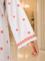 White cotton embroidered 3 piece suit with black embroidery, palazzo and chiffon dupatta