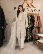 embroidered cotton 3 piece stitched suit for women