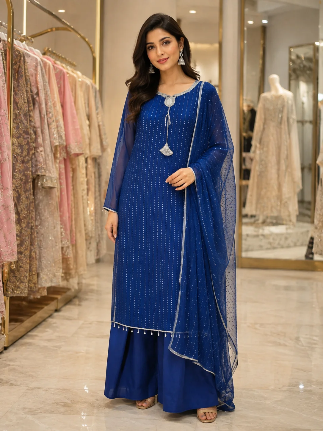 Sheesha Silk 3 Piece Suit Stone Work Ready to Wear Ladies Suit