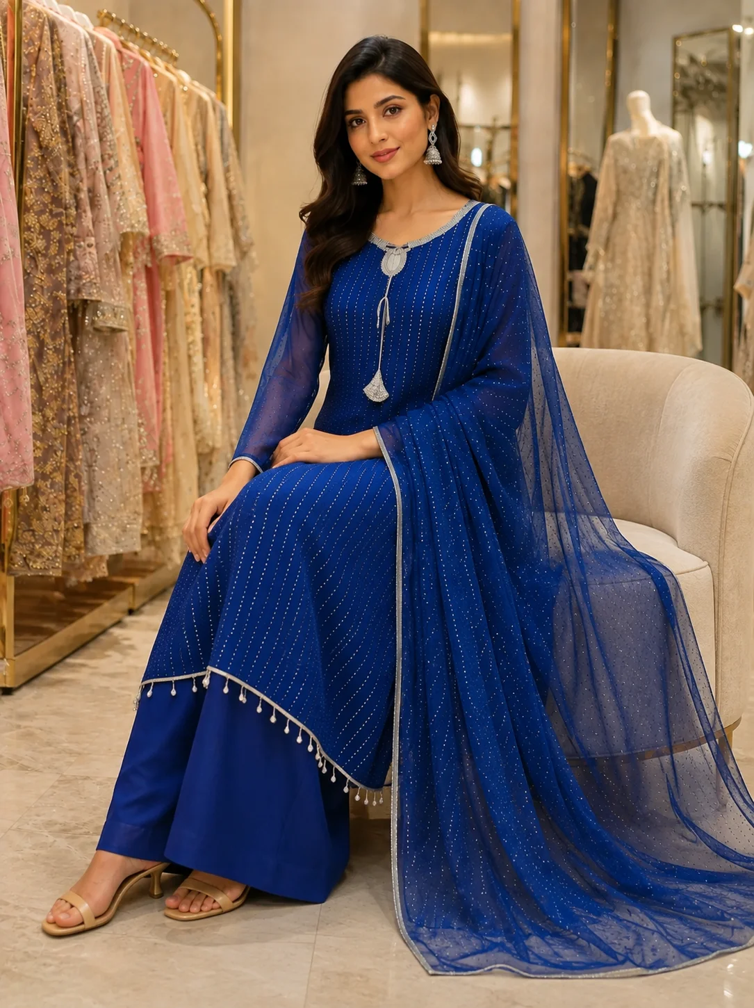 Sheesha Silk 3 Piece Suit Stone Work Ready to Wear Ladies Suit